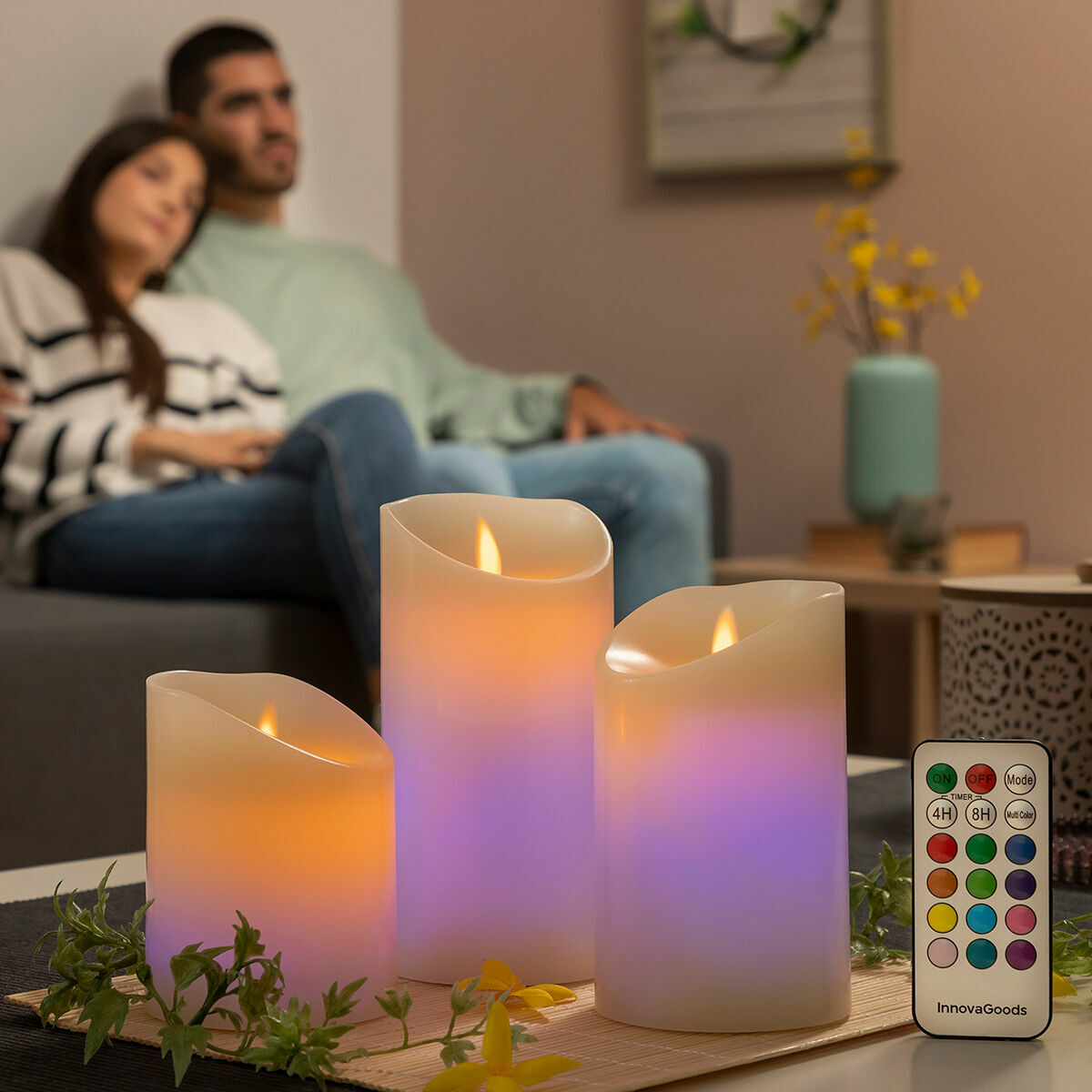 Innovagoods Multicolour Flame-Effect Led Candles With Remote Control Lendles Innovagoods 3 Units